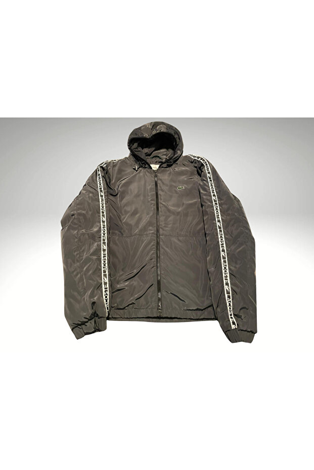 معطف واق من المطر باللون الرمادي مع الشعار - 3