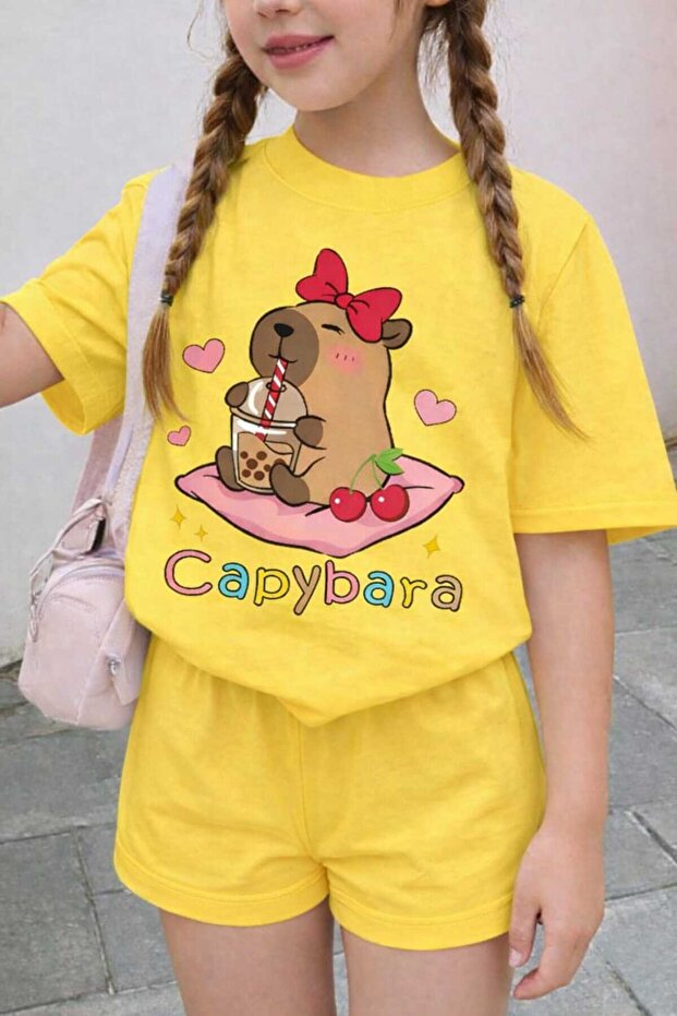 Capybara Printed Yellow Kids T-Shirt