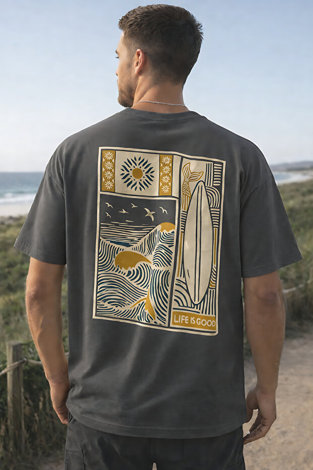 Life Is Good Back Printed Cotton Relaxed Fit Round Neck Unisex T-Shirt