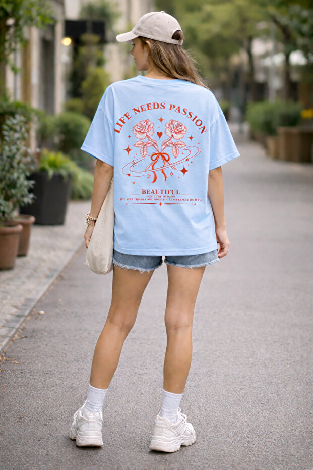 Life Needs Passion Back Printed Cotton Relaxed Fit Round Neck Unisex T-Shirt