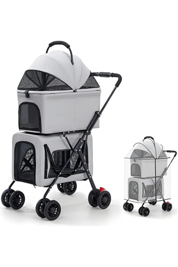 Tabala 2-Tier Pet Carrier with Four Wheels, Grey