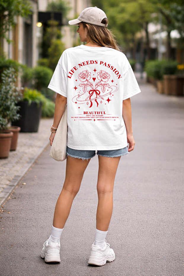 Life Needs Passion Back Printed Cotton Relaxed Fit Round Neck Unisex T-Shirt