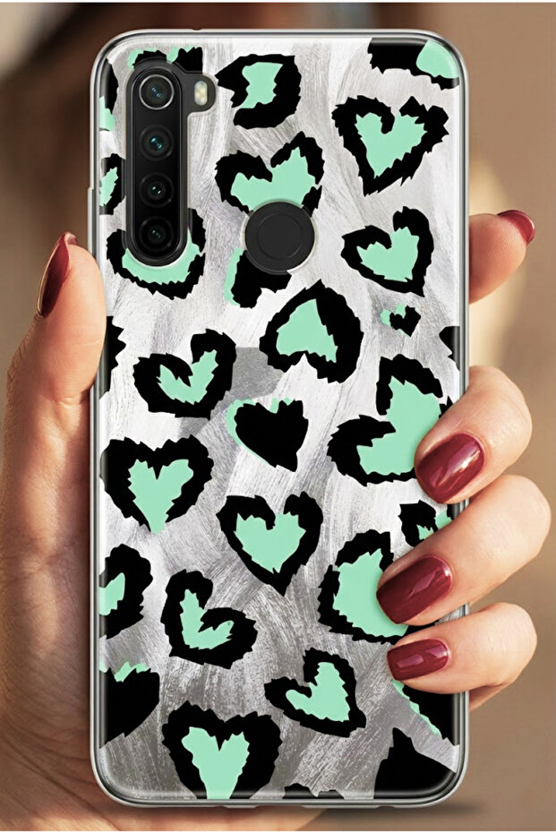 Mint Heart Leopard Pattern Silicone Pc Case for Redmi Note 8 - 1