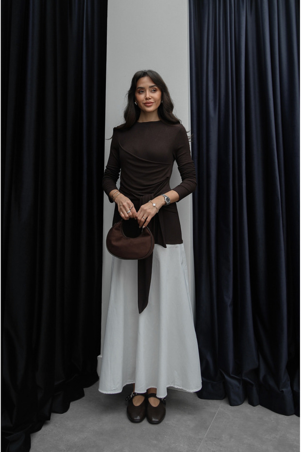 Brown Tie Detailed Dress