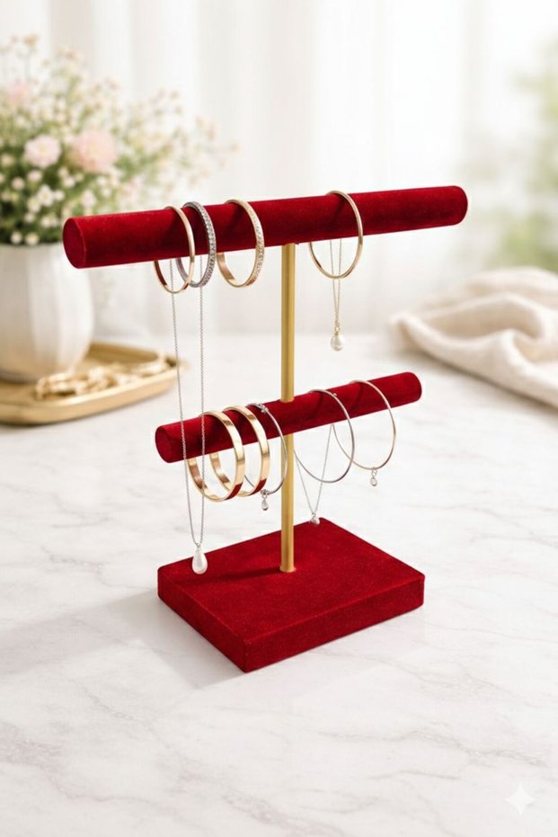 Premium Velvet Jewelry Stand Organizer – Necklace and Earring Hanger for Dresser Top