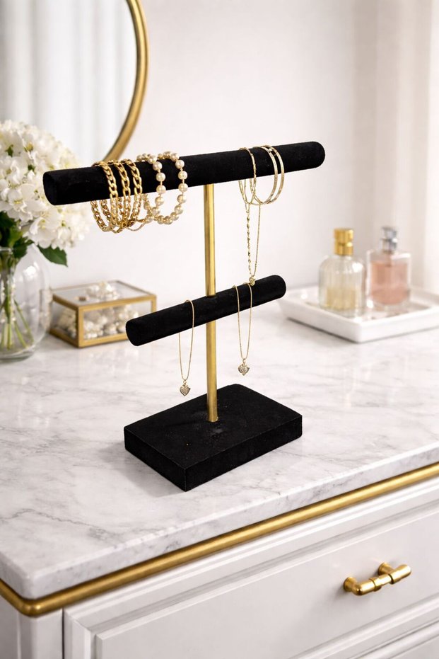 Premium Velvet Jewelry Stand Organizer – Necklace and Earring Hanger for Dresser Top