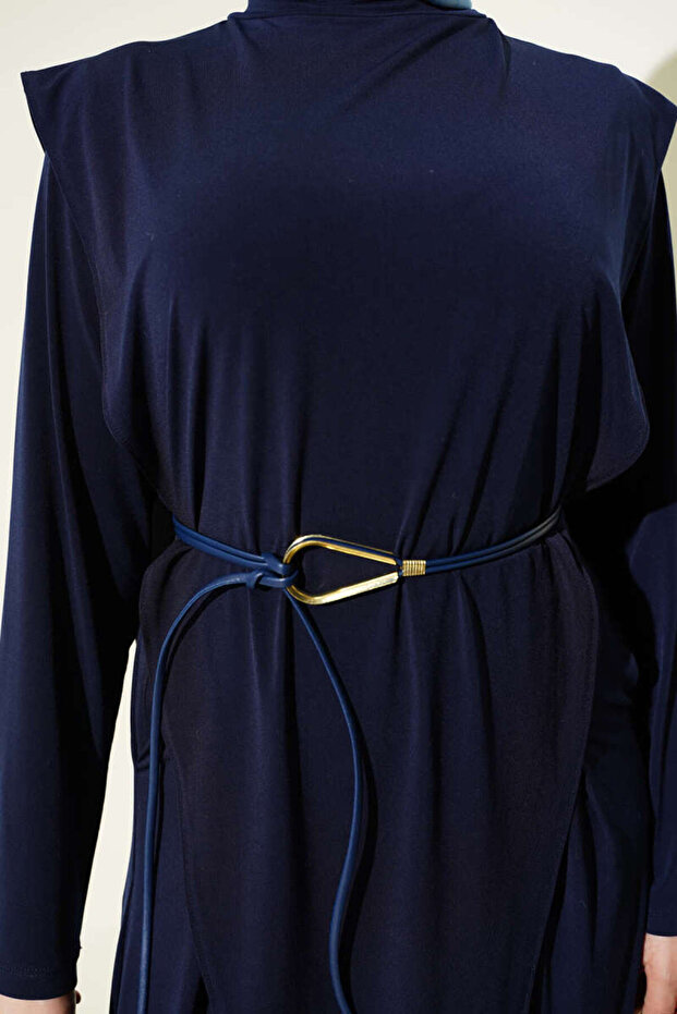 Asymmetrical Segmented Belted Sandy Double Set - 4