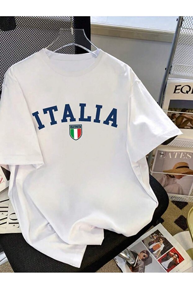 Italia Printed Oversize Crew Neck Summer T-Shirt