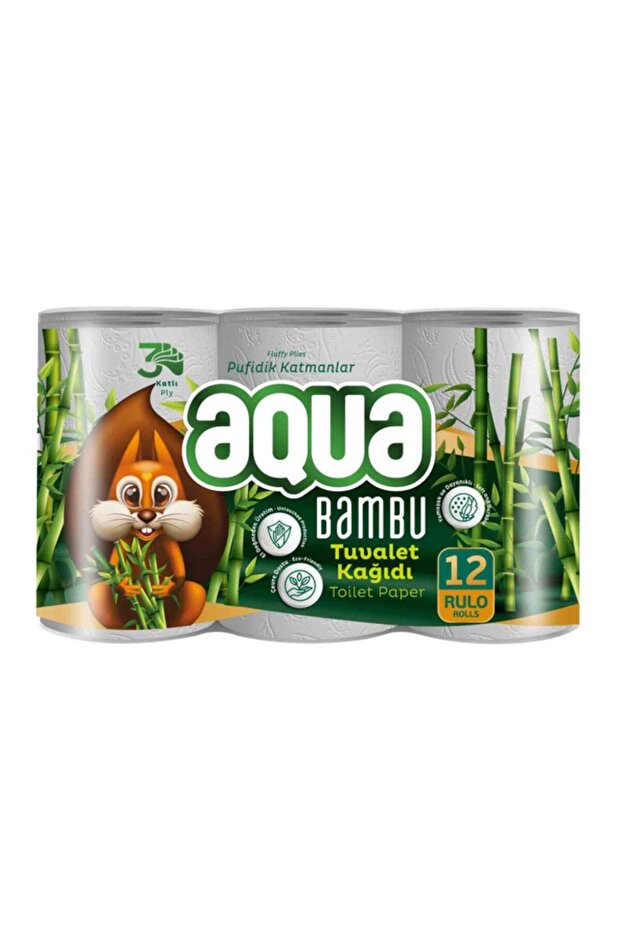 Aqua Bambu 12-Pack Toilet Paper 3-Ply – 4-Piece Box (Total 48 Rolls) Soft and Durable