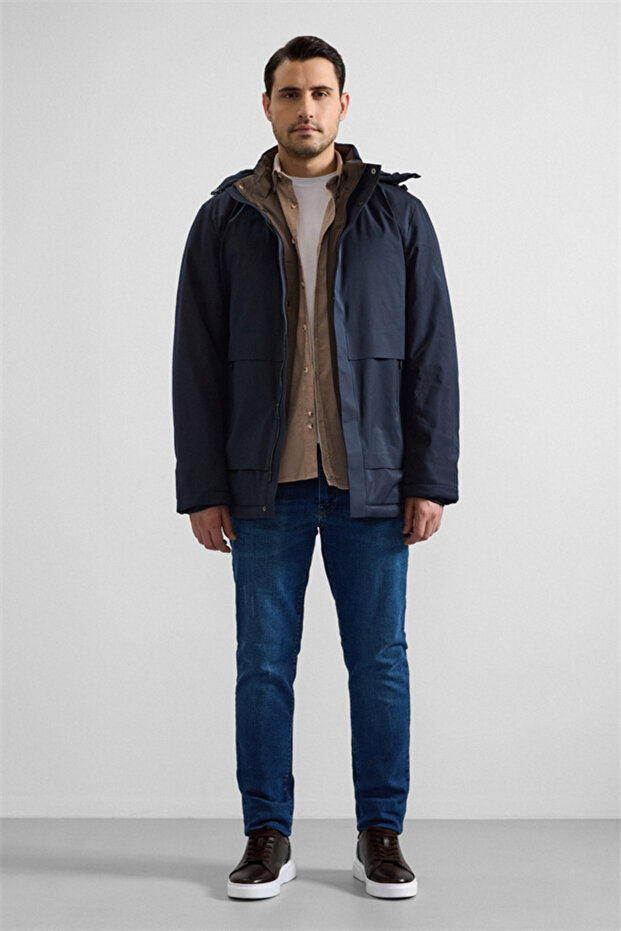 Lacivert Slim Cepsiz Mont - 6