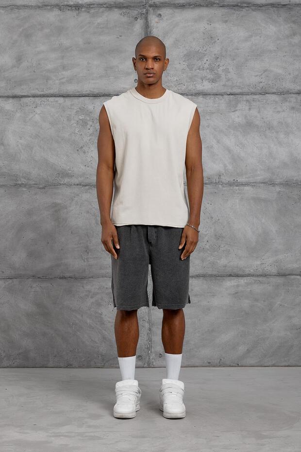Men's T-Shirt Washable Tank Top Cream Oversize Crew Neck Cotton