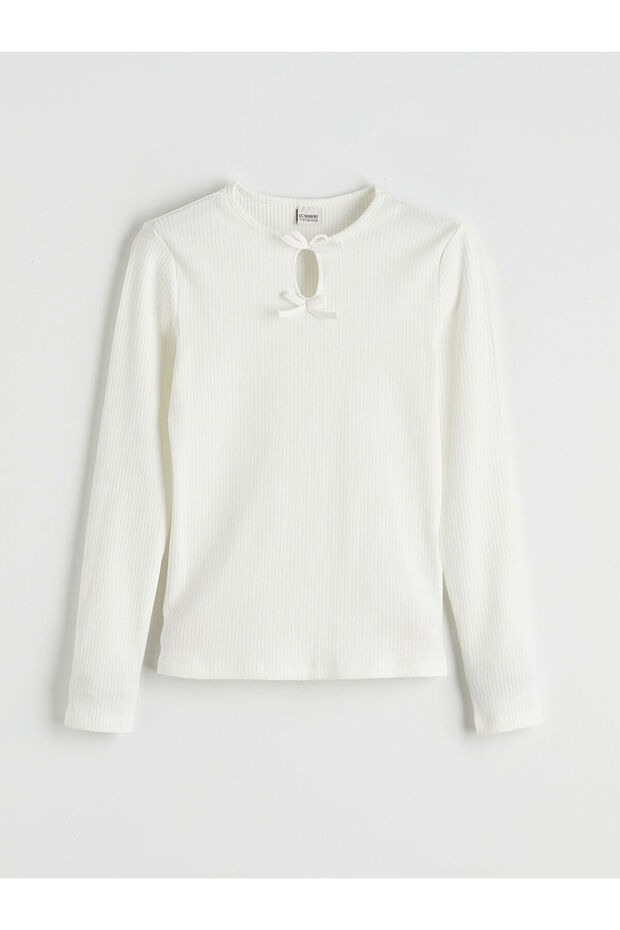 Ecru Bow Detailed Girls' T-Shirt