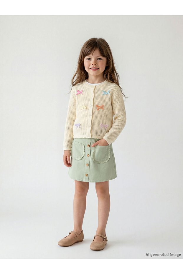 Green Gabardine Baby Girl Shorts Skirt (S6)