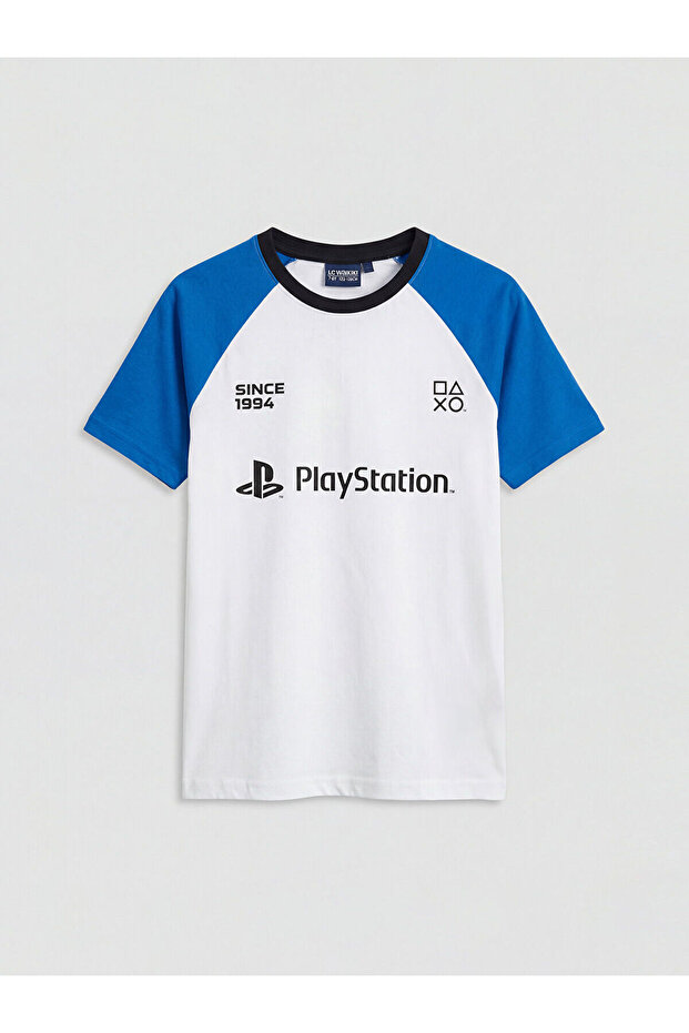 White Crew Neck Playstation Printed Boys' T-Shirt