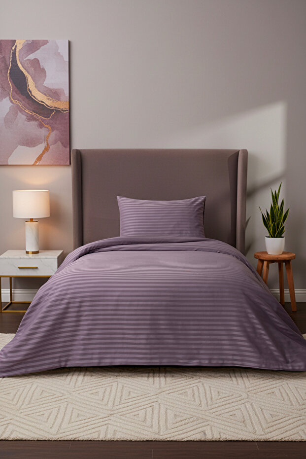 Single Premium Cotton Satin Striped Duvet Cover Set