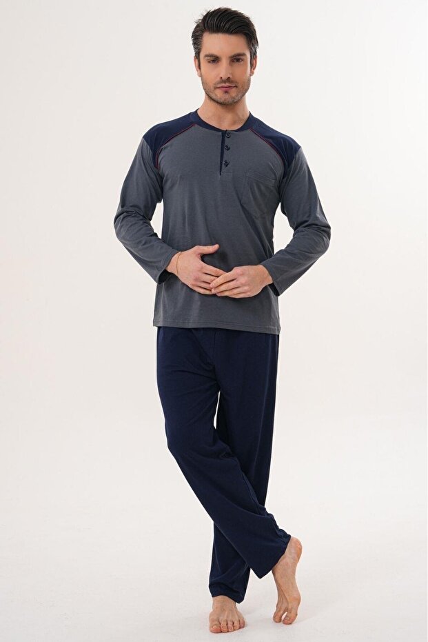 3121 Smoked Large Size 100% Cotton Men's Pajama Set