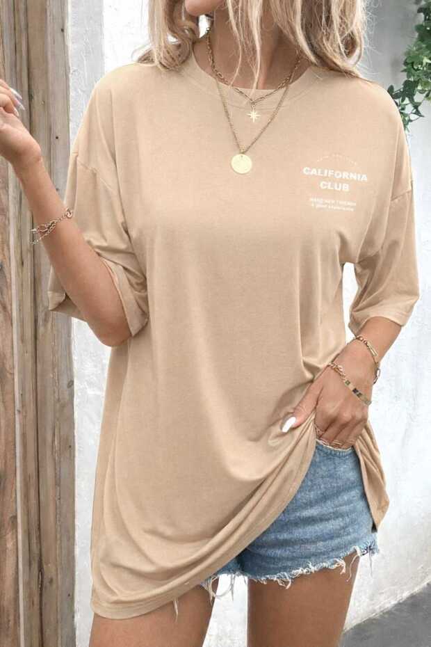 California Club Printed Beige Unisex T-Shirt