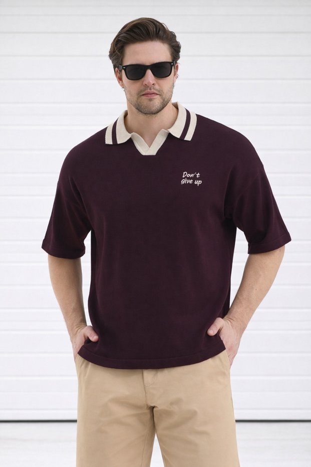 Polo Neck Knitwear Men's Cotton T-Shirt