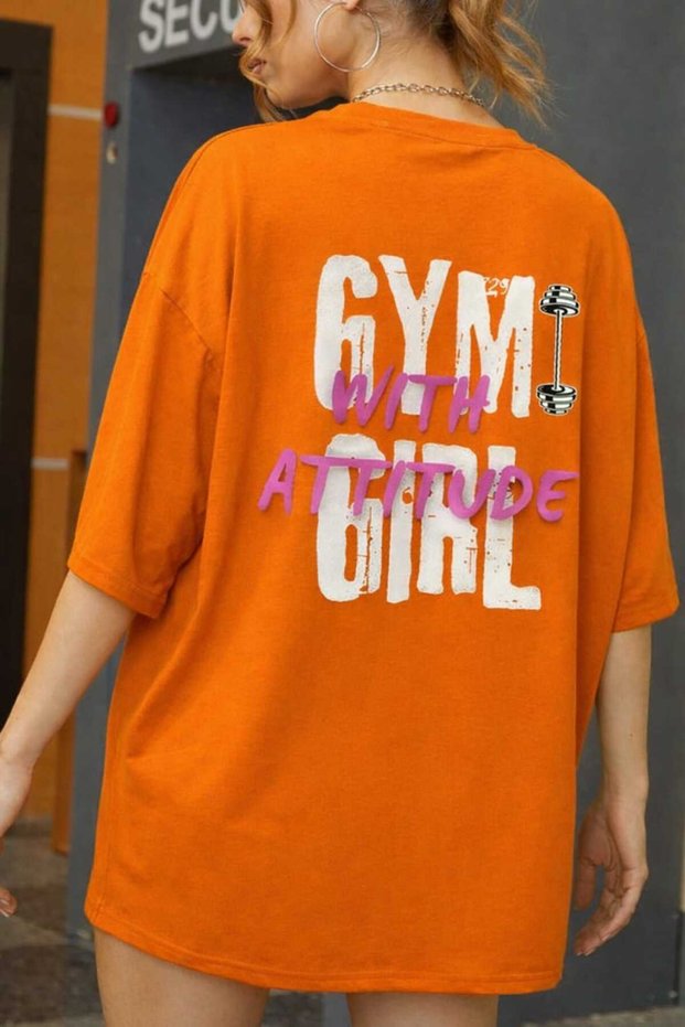 Gym Girl Printed Orange Unisex T-Shirt