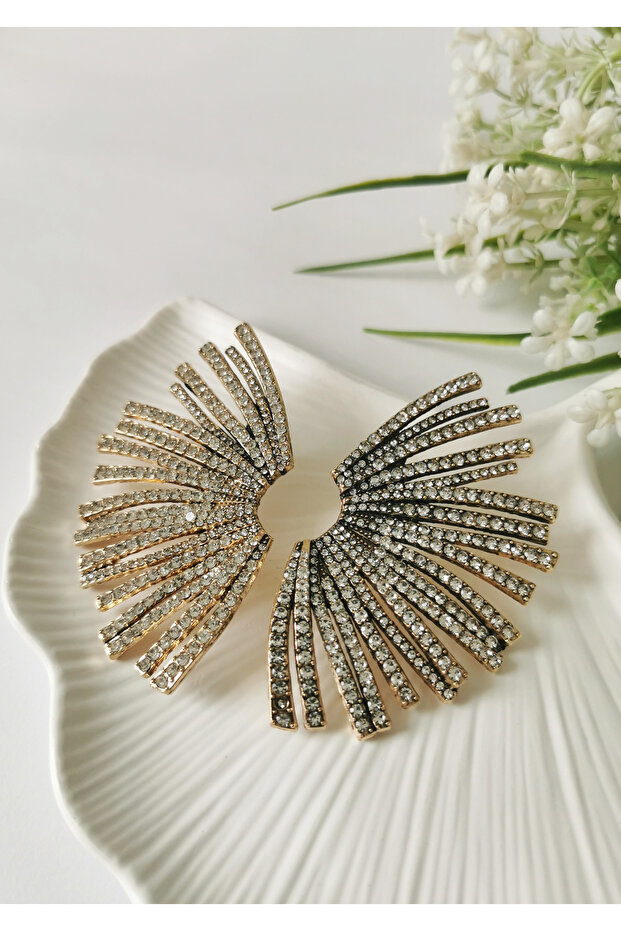 Golden Fan Stone Earrings