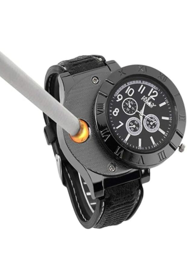 Men's Casual Sports Silicone Quartz Watch with Built-in Electronic Lighter – Waterproof USB Charging