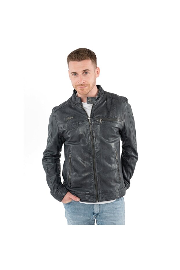 Men's Leather Jacket Anthracite MMPietar - 1