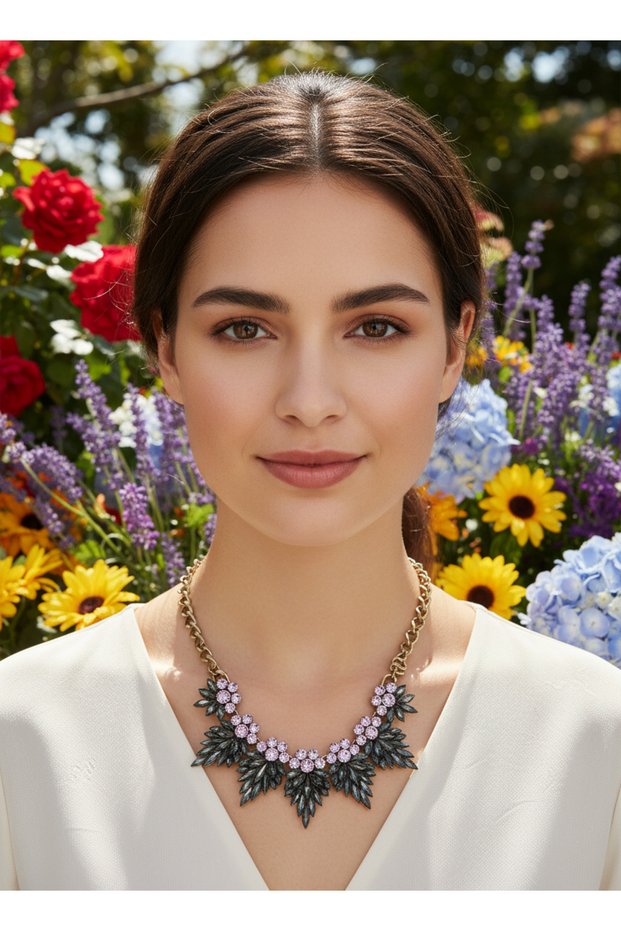 Stone Leaf Design Stylish Women's Necklace – Elegant Evening Dress Matching Statement Necklace for Night Events