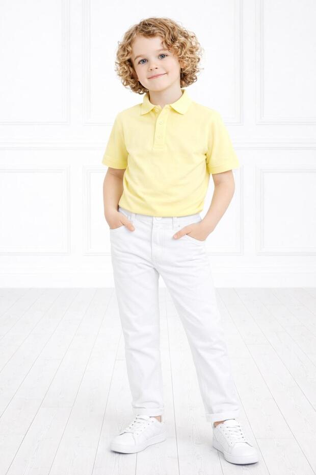 Men's Short Sleeves Polo Collar White Pants