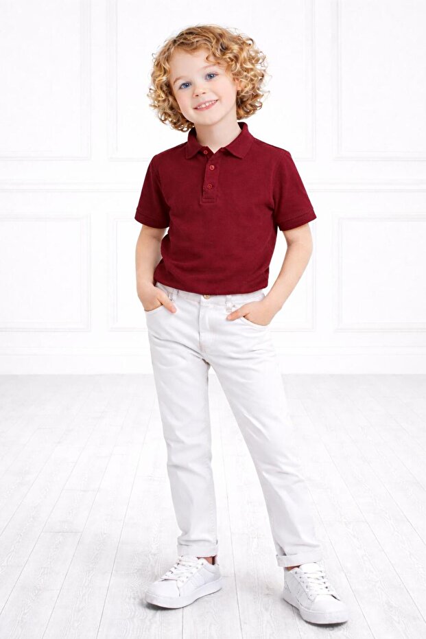 Men's Short Sleeves Polo Collar White Pants