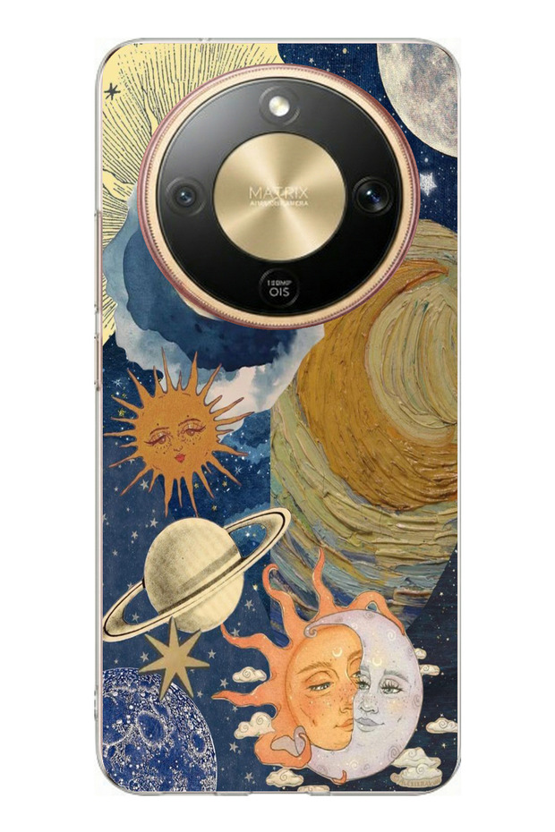 حافظة سيليكون مطبوعة بتصميم Universe Sun and Moon متوافقة مع هاتف Honor Magic 8 Lite