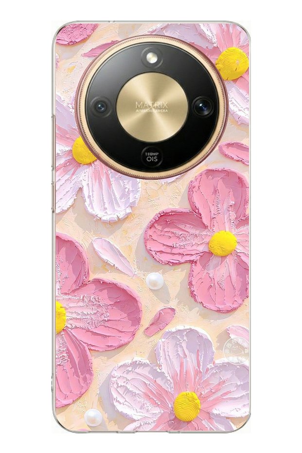 Honor Magic 8 Lite Compatible Pink White Flowers Watercolor Printed Silicone Case