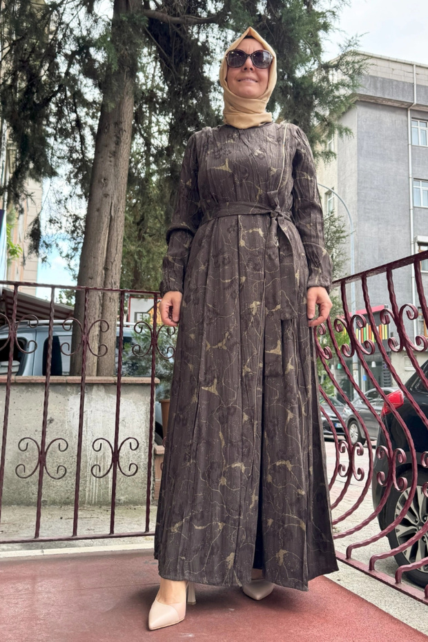 Brown Zippered Silk Dress - 36802