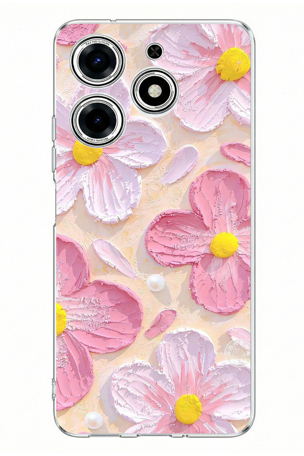 Tecno Spark 10 Pro Compatible Pink White Flowers Watercolor Printed Silicone Case
