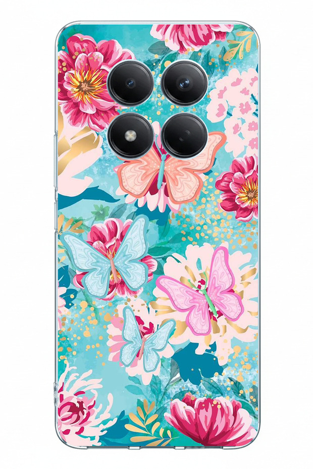 Redmi Note 15 Pro Plus Compatible Silicone Case with Butterflies and Flowers Printed
