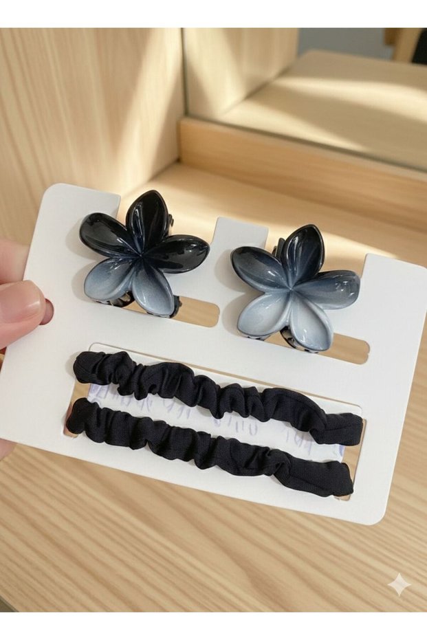 Women's 4-Piece Premium Hair Clip Set Modern Snap Clip and Stylish Rubber Clip Daily Accessory 4 cm