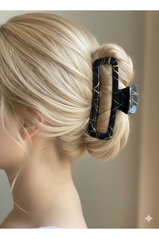 Women's Flat Hair Clip with Gold Detail, Large Size Hair Clip 13 cm