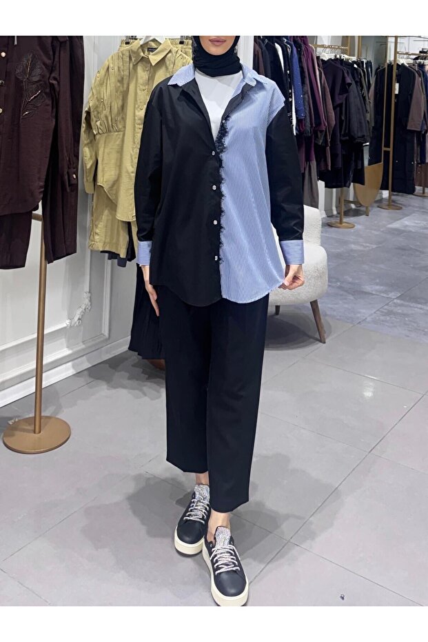 DANTELLİ ÇİZGİLİ GÖMLEK - 1