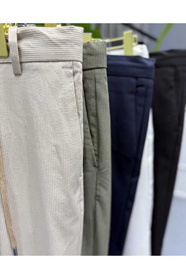 Men's Modern Fit Corduroy Lycra Elastic Waist Drawstring Trousers