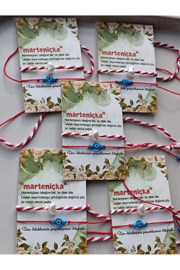 Marteniçka Nazar Glass Bead and Pearl 5-Piece Bracelet Set (Marteniçka String with Gift)