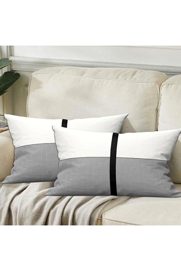 Feel (Grey) - Velvet Fabric 2-Piece Throw Pillow Cover 35X55Cm - Double-Sided Printing