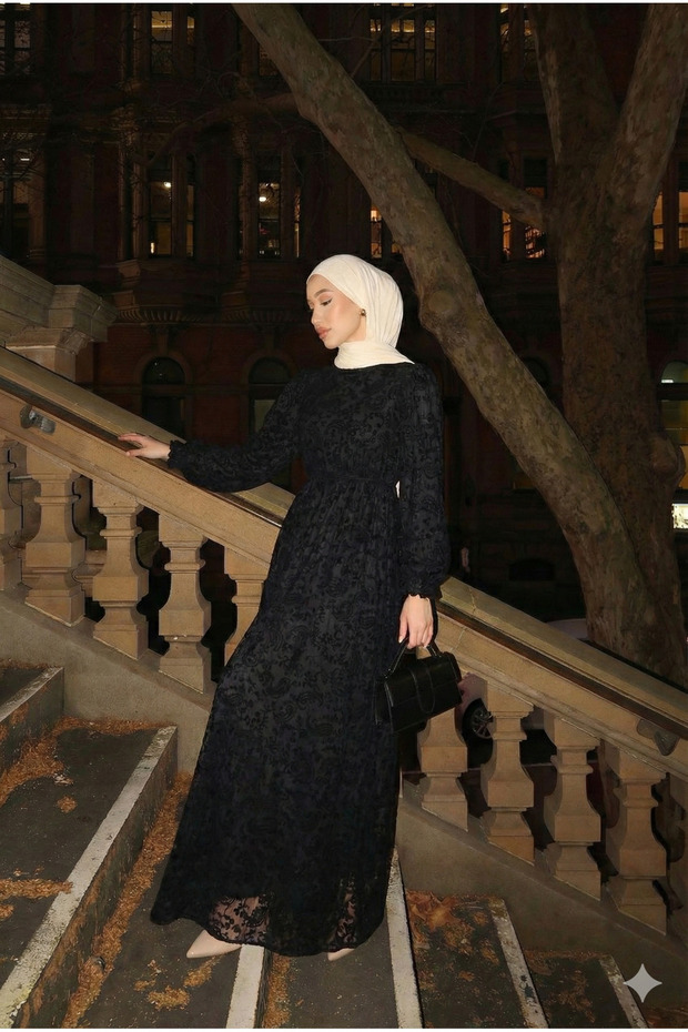 Lara Flok Baskı Elbise - 3