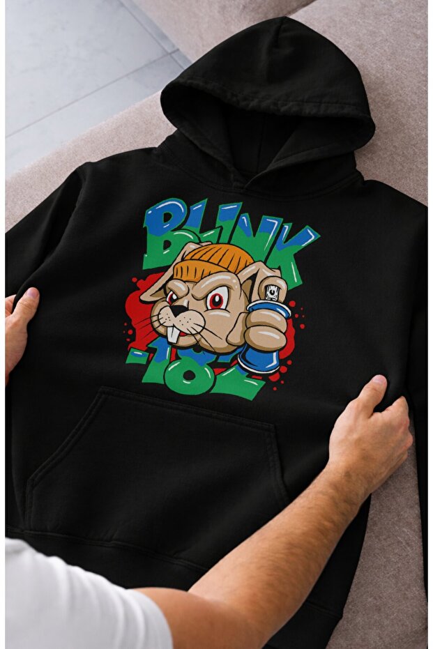 سويت شيرت بقلنسوة مطبوع عليه صورة سنجاب من Blink-182 للجنسين، هودي كبير الحجم بتصميم فرقة موسيقية روك