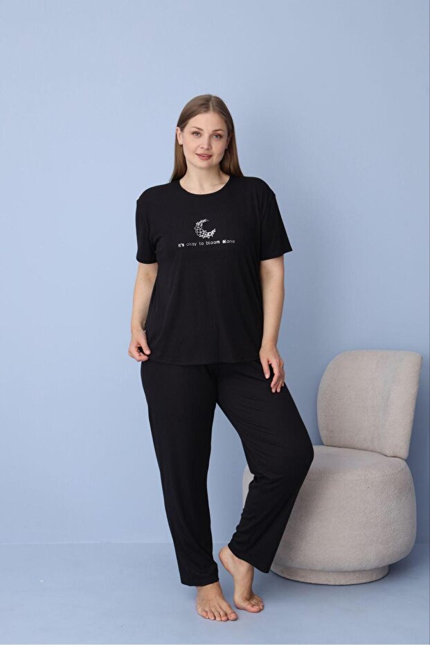 Women's Plus Size Printed Short Sleeve Dublin Fabric Knitted Pajama Set