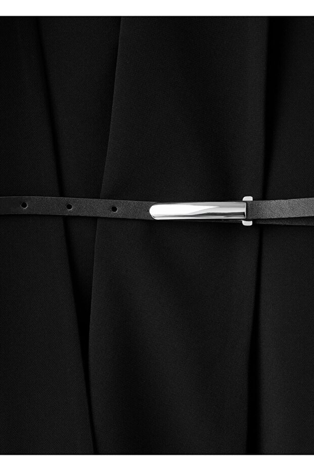 Kemerli fularlı elbise - 8