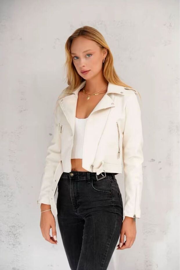 BEYAZ DERİ CEKET - 1