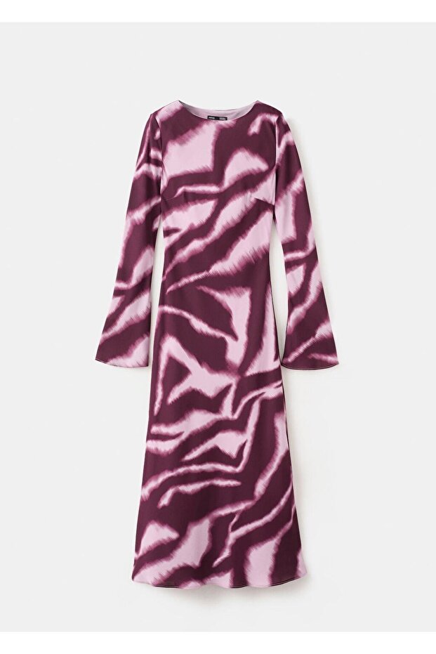 Hayvan desenli evaze elbise - 3