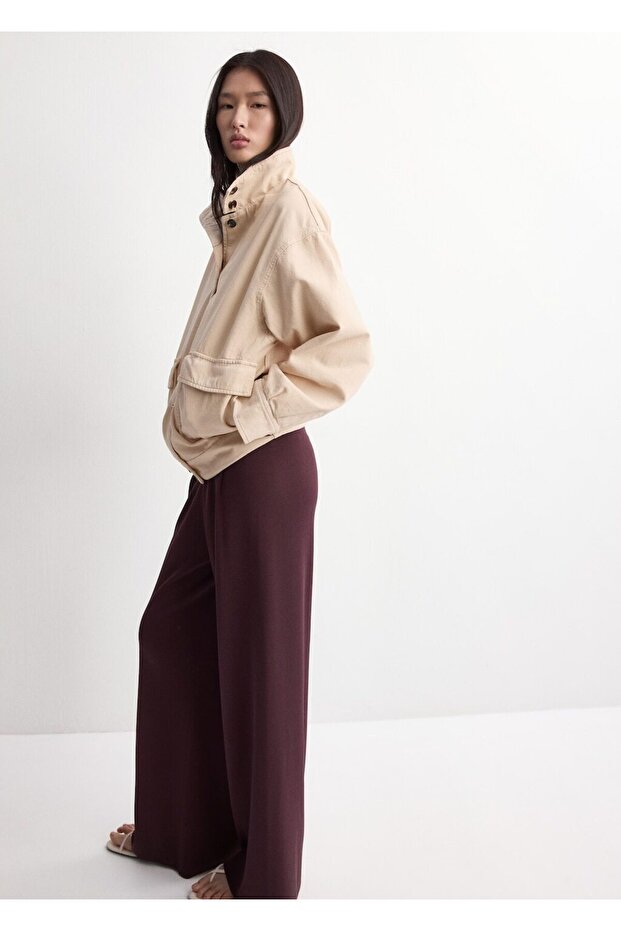 Orta bel triko pantolon - 7