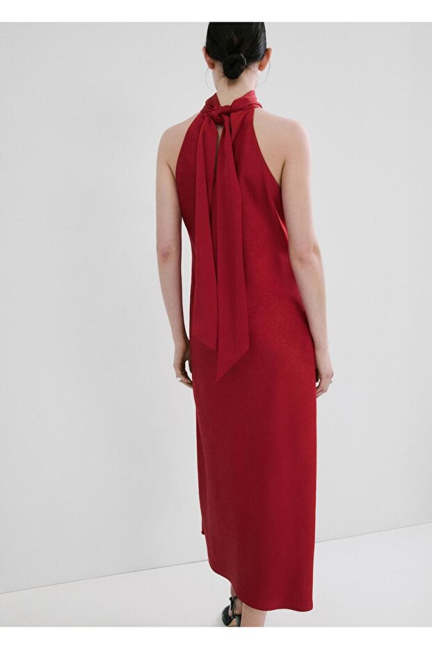 Kurdeleli halter yakalı elbise - 4