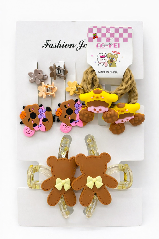 Girl's Colorful Hair Accessory Set of 8 – Ribbon Clips, Flower and Star Hairpins