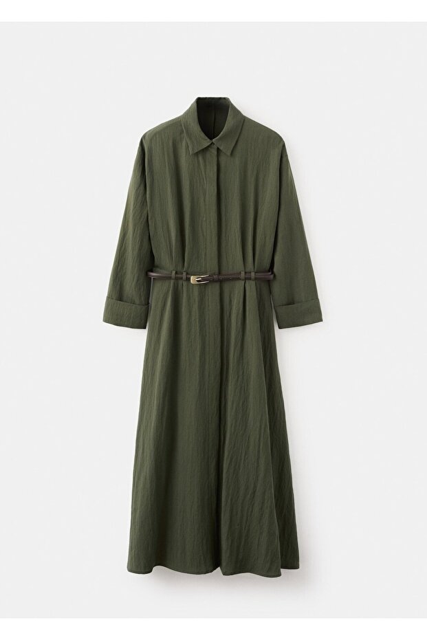 Kemerli lyocell gömlek elbise - 3